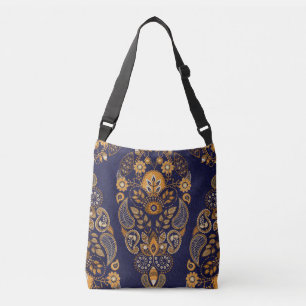 Gold and blue, floral seamless pattern. crossbody bag