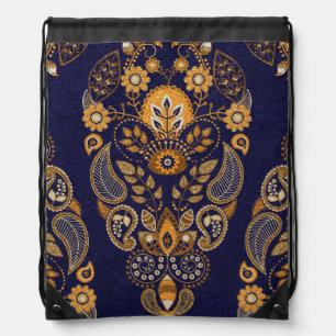 Gold and blue, floral seamless pattern. drawstring bag