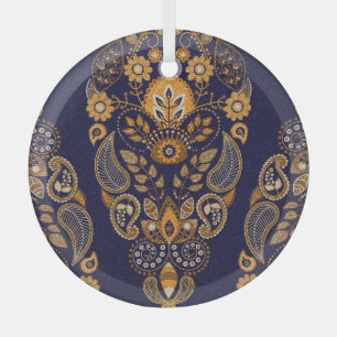 Gold and blue, floral seamless pattern. glass ornament