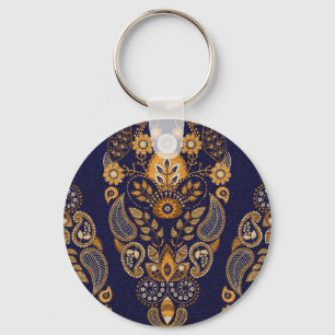 Gold and blue, floral seamless pattern. keychain