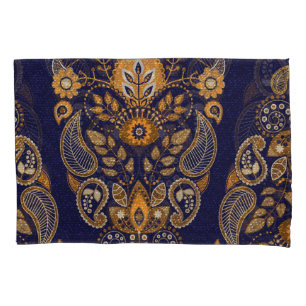 Gold and blue, floral seamless pattern. pillow case