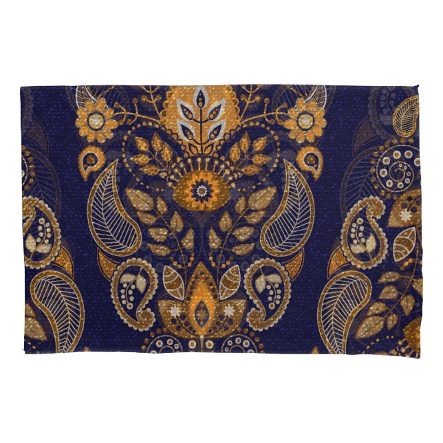 Gold and blue, floral seamless pattern. pillow case (Front)