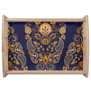 Gold and blue, floral seamless pattern. serving tray