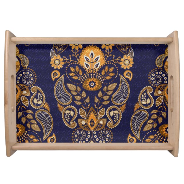 Gold and blue, floral seamless pattern. serving tray (Front)