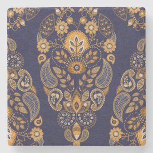 Gold and blue, floral seamless pattern. stone coaster