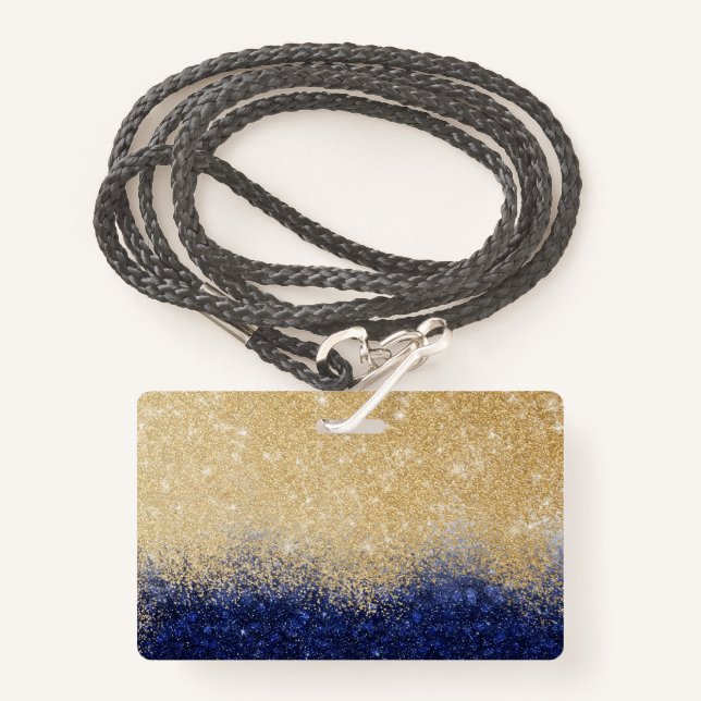 Gold and Blue Glitter Ombre Luxury Design Badge (Front with Lanyard)