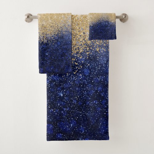 Gold and Blue Glitter Ombre Luxury Design Bath Towel Set
