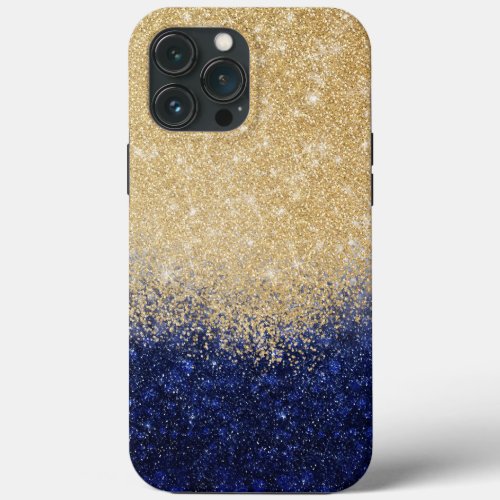 Gold and Blue Glitter Ombre Luxury Design iPhone 13 Pro Max Case