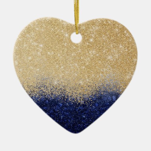 Gold and Blue Glitter Ombre Luxury Design Ceramic Ornament