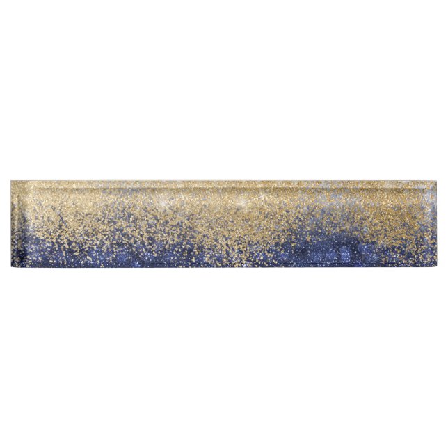 Gold and Blue Glitter Ombre Luxury Design Desk Name Plate (Front)