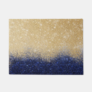 Gold and Blue Glitter Ombre Luxury Design Doormat