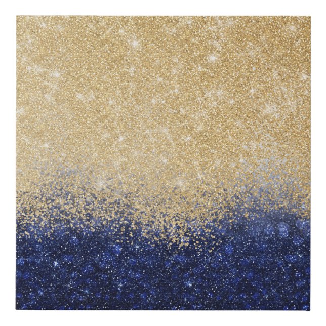 Gold and Blue Glitter Ombre Luxury Design Faux Canvas Print (Front)