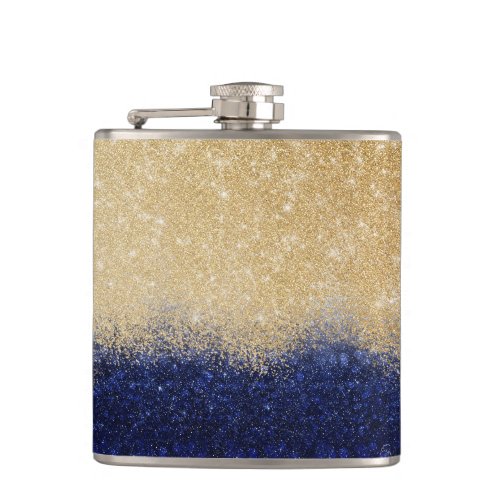 Gold and Blue Glitter Ombre Luxury Design Flask