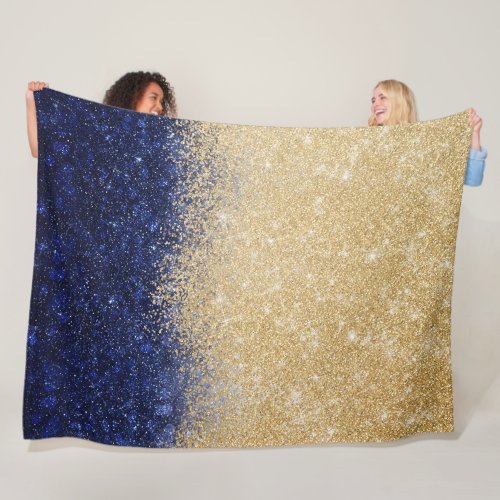 Gold and Blue Glitter Ombre Luxury Design Fleece Blanket