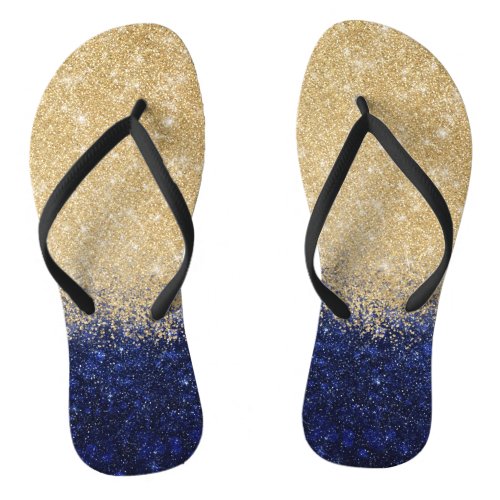 Gold and Blue Glitter Ombre Luxury Design Flip Flops