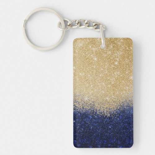 Gold and Blue Glitter Ombre Luxury Design Keychain