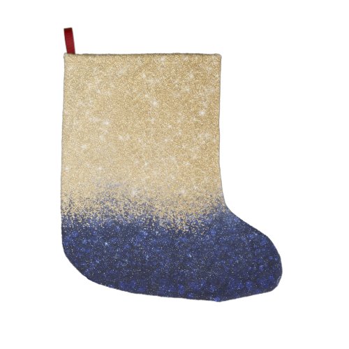 Gold and Blue Glitter Ombre Luxury Design Large Christmas Stocking