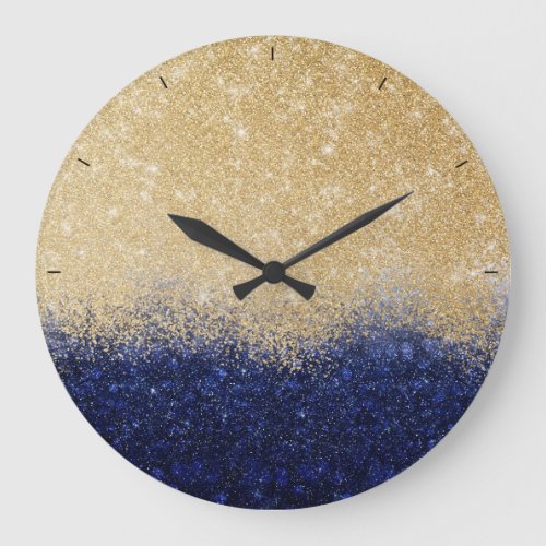 Gold and Blue Glitter Ombre Luxury Design Large Clock
