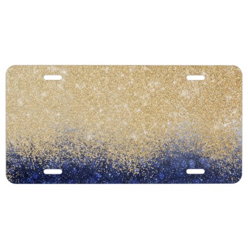 Gold and Blue Glitter Ombre Luxury Design License Plate