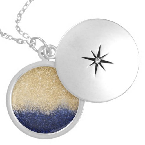 Gold and Blue Glitter Ombre Luxury Design Locket Necklace