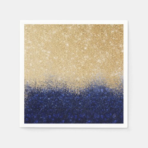 Gold and Blue Glitter Ombre Luxury Design Napkins