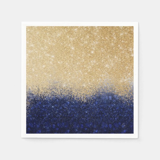 Gold and Blue Glitter Ombre Luxury Design Napkins (Front)