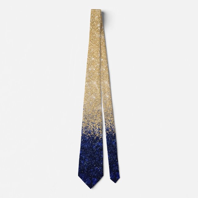 Gold and Blue Glitter Ombre Luxury Design Neck Tie (Front)