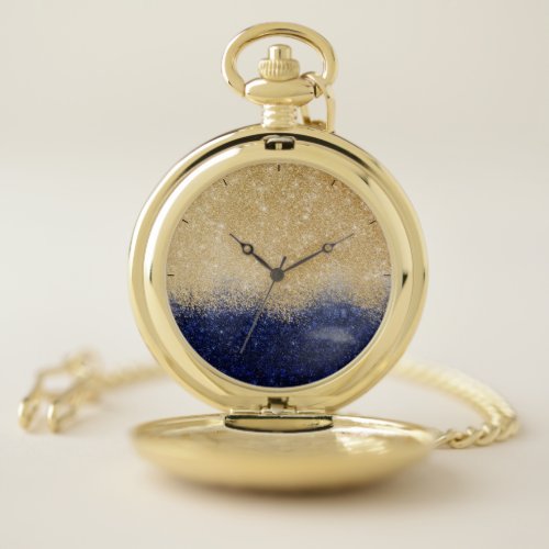 Gold and Blue Glitter Ombre Luxury Design Pocket Watch