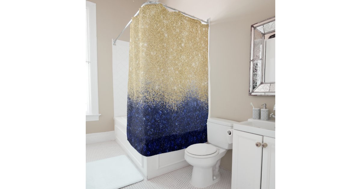 Gold and Blue Glitter Ombre Luxury Design Shower Curtain Zazzle