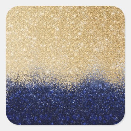 Gold and Blue Glitter Ombre Luxury Design Square Sticker