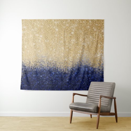 Gold and Blue Glitter Ombre Luxury Design Tapestry