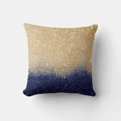 Gold and Blue Glitter Ombre Luxury Design Throw Pillow