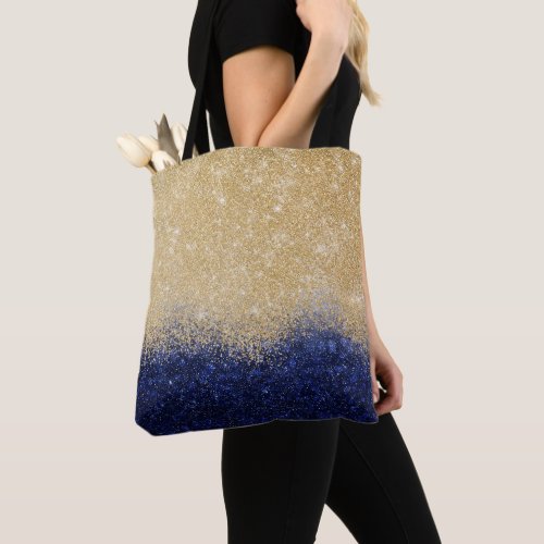 Gold and Blue Glitter Ombre Luxury Design Tote Bag