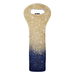 Gold and Blue Glitter Ombre Luxury Design Wine Bag