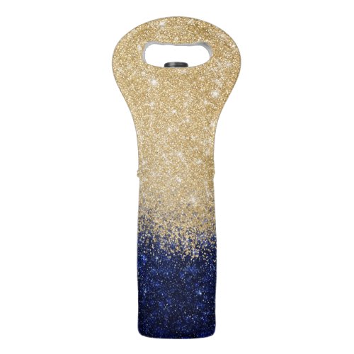 Gold and Blue Glitter Ombre Luxury Design Wine Bag