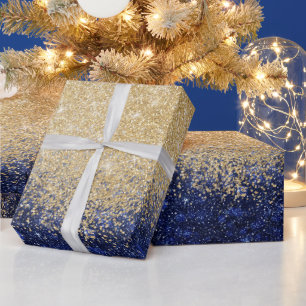 Gold and Blue Glitter Ombre Luxury Design Wrapping Paper