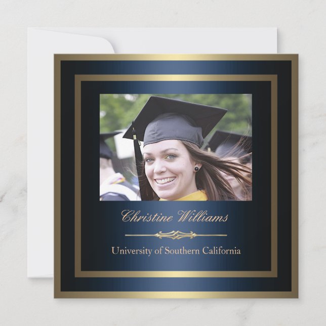 Gold and Blue Graduation Invitation (Front)