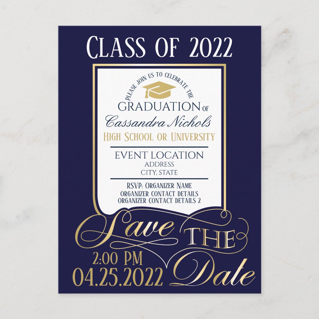 Gold and Blue Graduation Invitation Postcard Zazzle