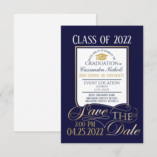 Gold and Blue Graduation Invitation Postcard (Front/Back)