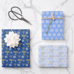 Gold And Blue Hanukkah Holiday Pattern Wrapping Paper Sheets<br><div class="desc">Holiday Hanukkah pattern</div>