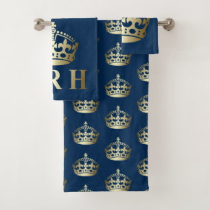 Gold and Blue HRH Royal Highness Crown Bath Towel Set