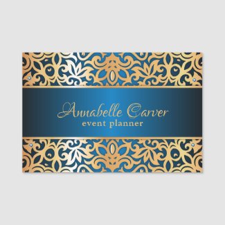 Gold And Blue Jeweled Ornate Vintage Event Planner Name Tag