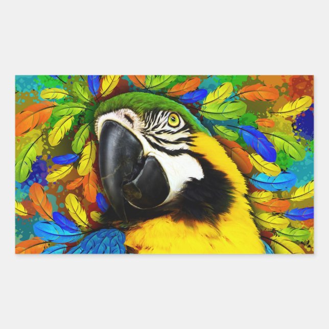 Gold and Blue Macaw Parrot FantaRectangle Stickers (Front)