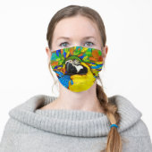 Gold and Blue Macaw Parrot Fantasy Adult Cloth Face Mask (Worn)