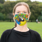 Gold and Blue Macaw Parrot Fantasy Adult Cloth Face Mask (Outside)