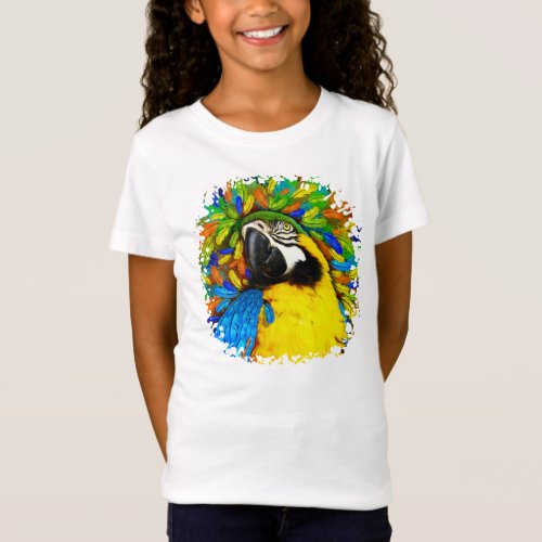 Gold and Blue Macaw Parrot Fantasy Girl T_Shirt T_Shirt