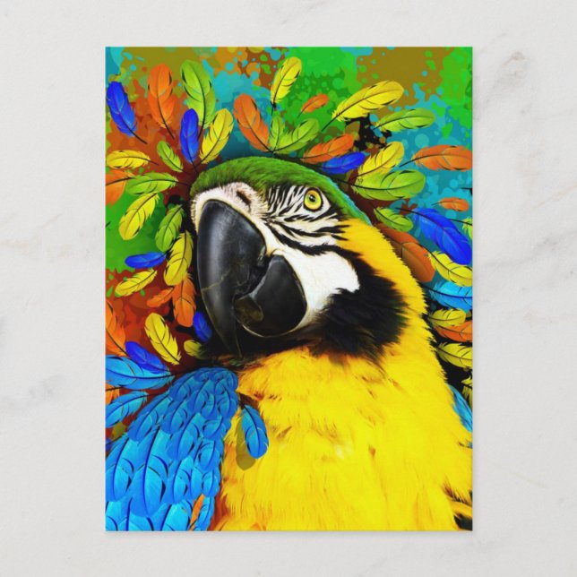 Gold and Blue Macaw Parrot Fantasy Postcards (Front)