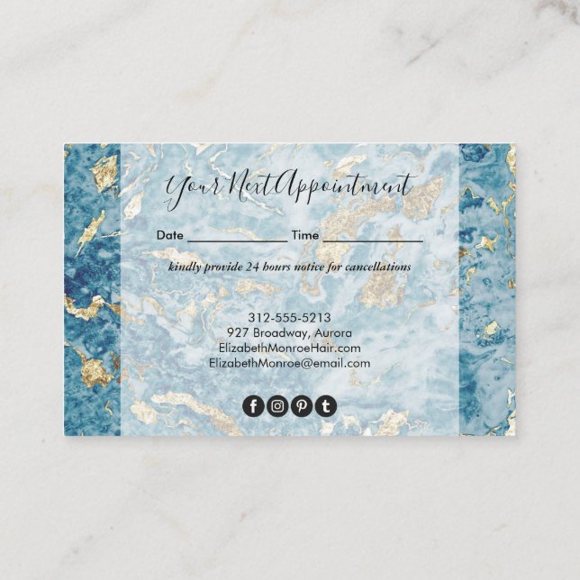 Gold and Blue Marble Appointment Card (Back)