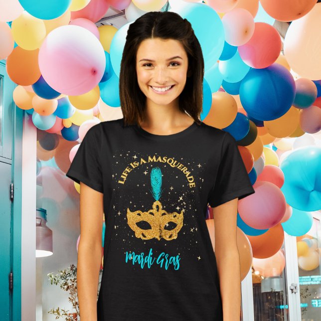Gold and Blue Mask Mardi Gras Party T-Shirt (Creator Uploaded)