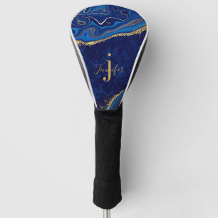 Gold and Blue Modern Elegant Custom Name Monogram  Golf Head Cover